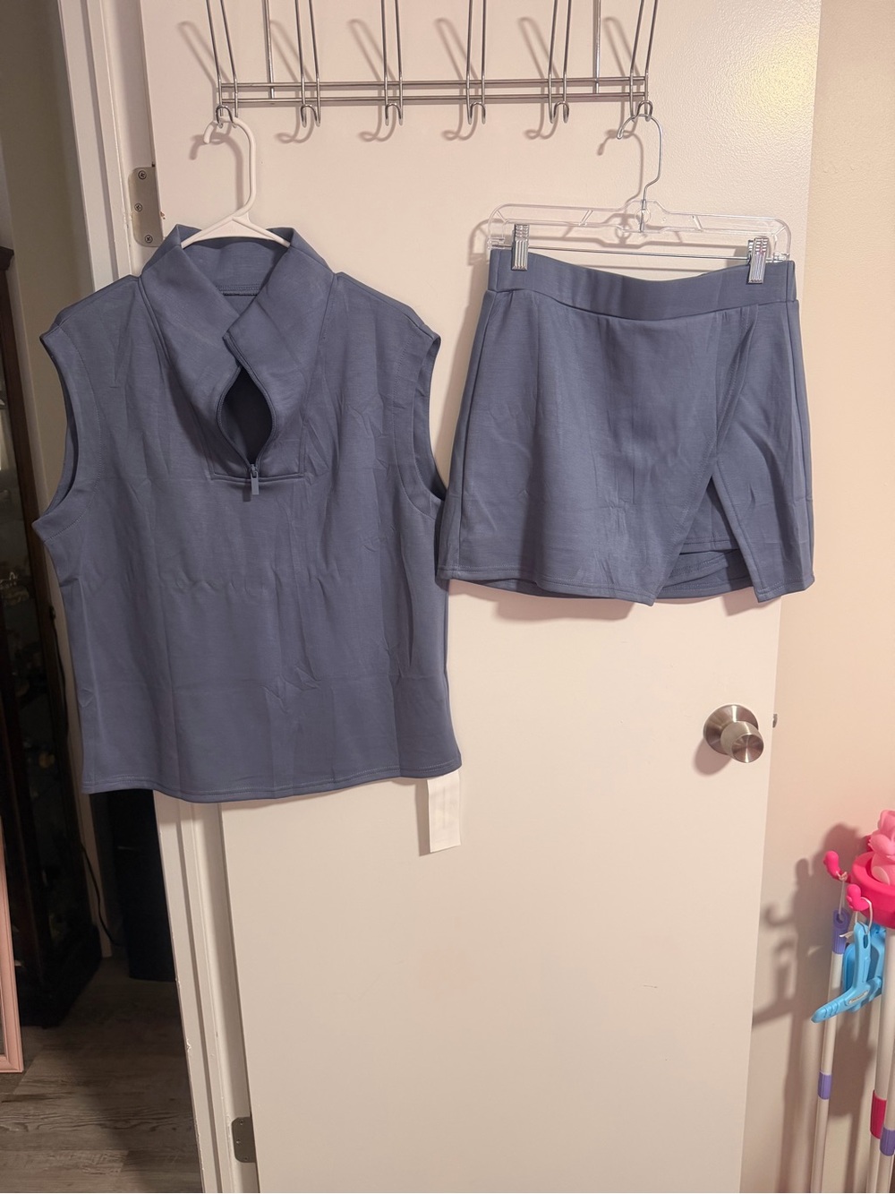Amazon Dusty Blue Sleeveless Zip-Front Top with Matching Skort